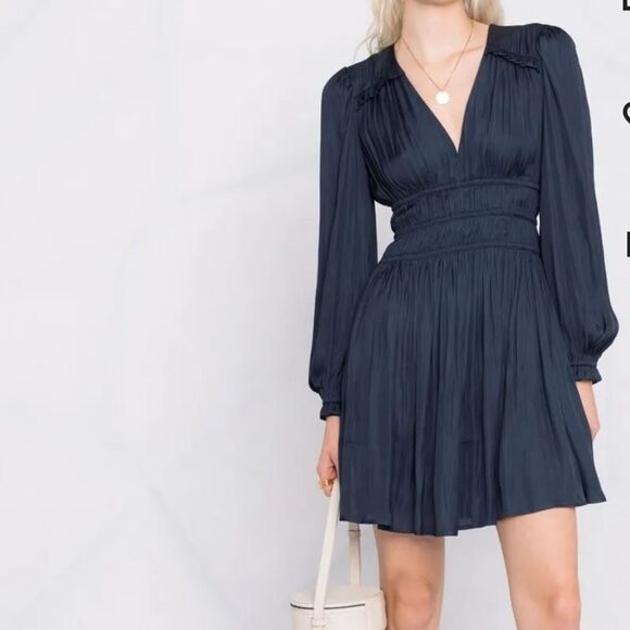 Current Air Aurelie Navy Pleated Mini Dress sz S - Picture 6 of 13